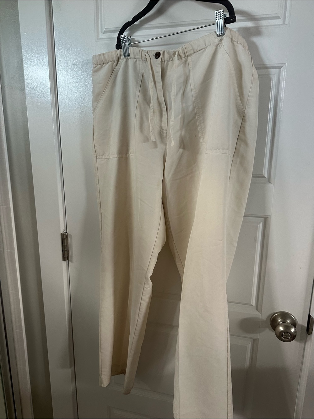 Women’s Cream Boot Cut Pants with Drawstring Waist